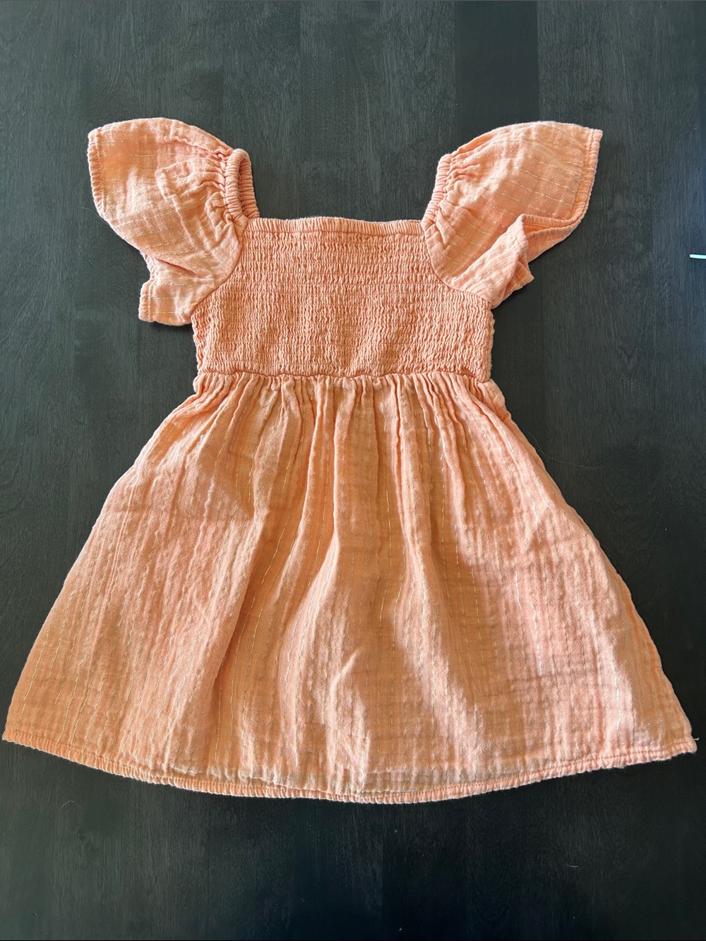Cat and Jack Girls' Peach Flutter-Sleeve Smocked Dress size 4T